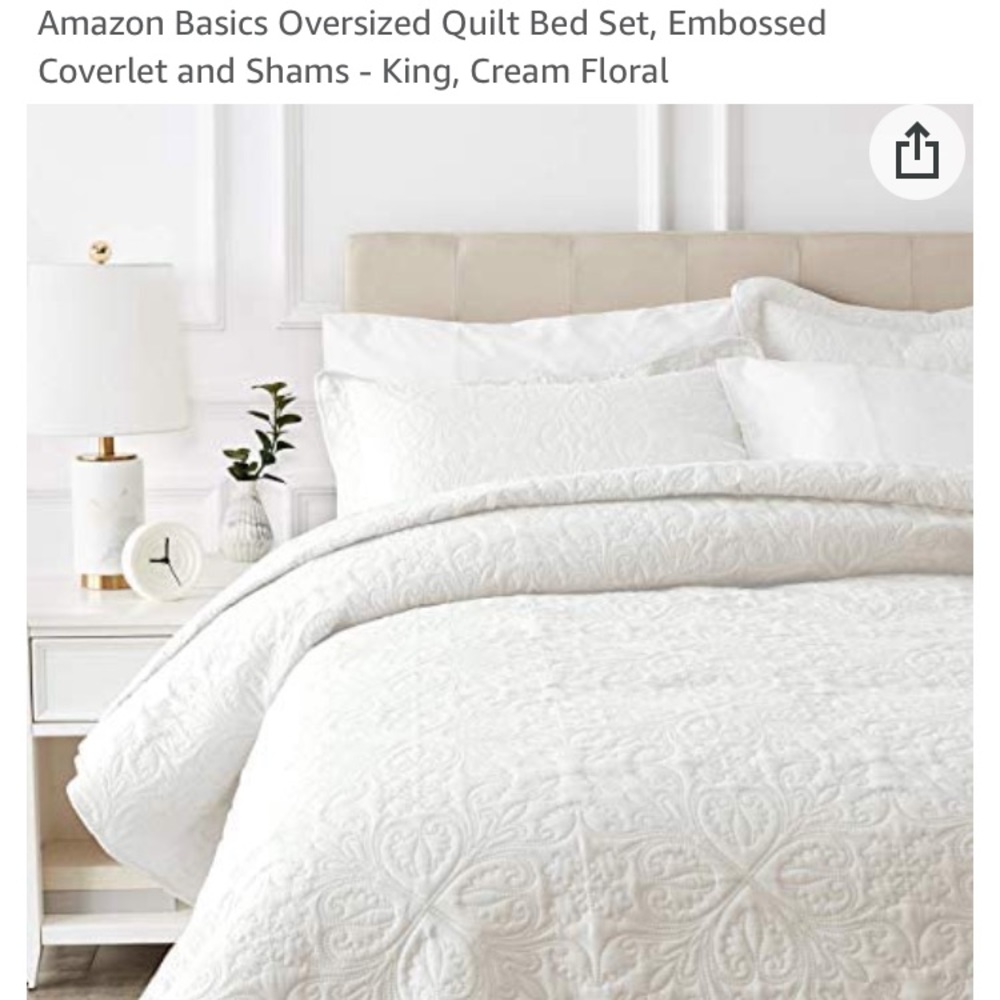 White Quilted Bedspread & Shams, King, Lightweight